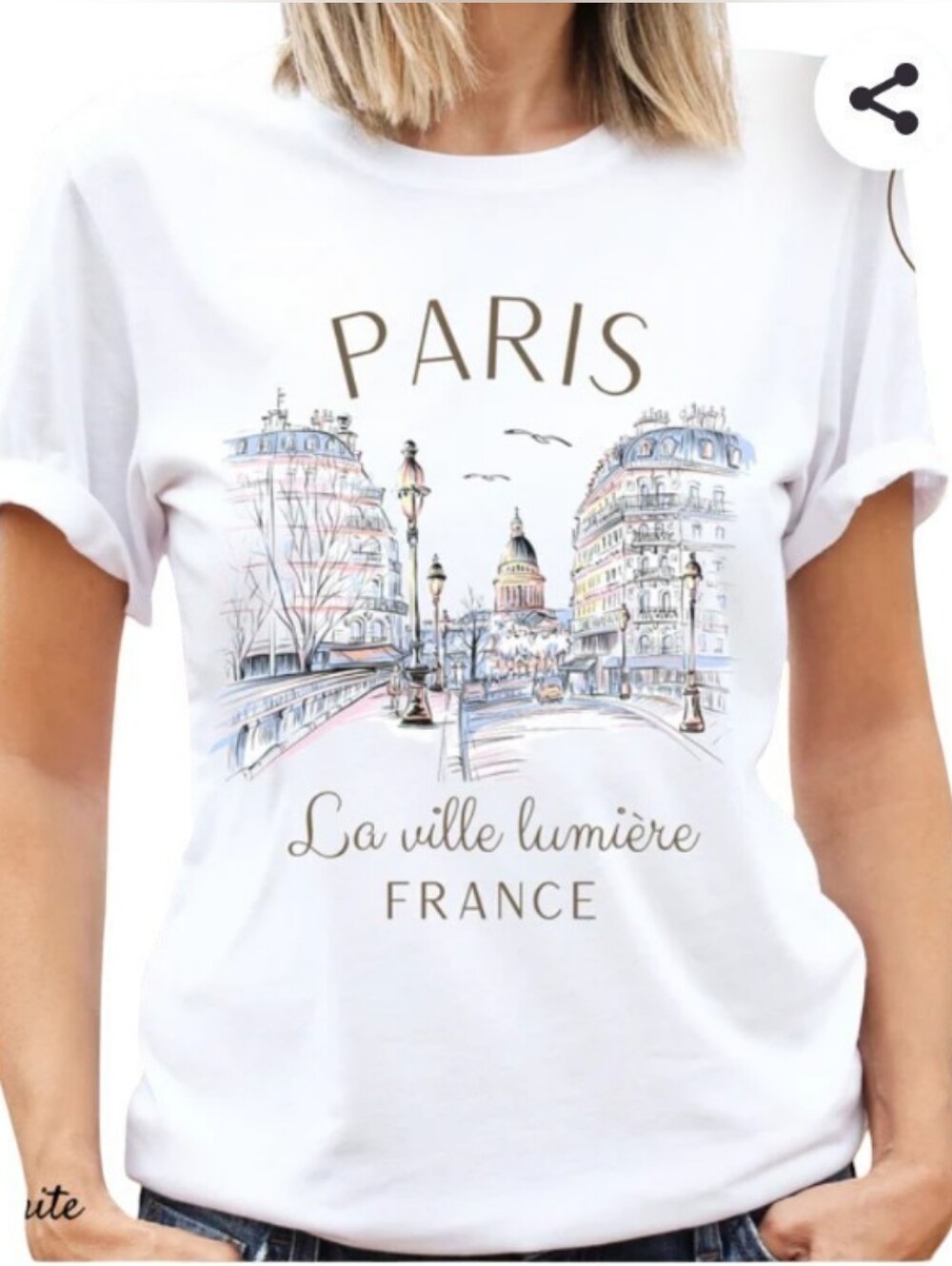 New White Paris Graphic Tee - Sz XL